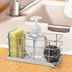 Sponge Holder for Kitchen Sink,304 Stainless Steel Kitchen Sink Organizer Sink Tray Drainer Rack Hanging Adjustable Panel Brush Sink Caddy Soap Holder for Countertop Or Wall Stick with Auto Overflow