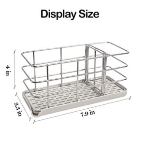 Sponge Holder for Kitchen Sink,304 Stainless Steel Kitchen Sink Organizer Sink Tray Drainer Rack Hanging Adjustable Panel Brush Sink Caddy Soap Holder for Countertop Or Wall Stick with Auto Overflow