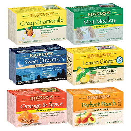 Bigelow Herbal Tea 6 Flavor Variety Pack, Caffeine Free, (Pack of 6) 118 Tea Bags Total