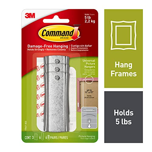 Command Large Universal Frame Hanger, 3 Picture Hangers with 6 Command Strips and 6 Frame Stabilizer Strips, Decorate Damage-Free