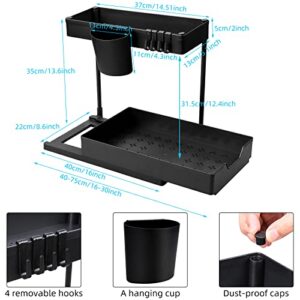 Karlsitek Under Sink Organizers and Storage,2 Pcs Under Sink Organizers,2-Tier L-Shape Bathroom Organizer,Sliding Cabinet Organizer Drawer with 2 Hanging Cups and 8 Hooks for Kitchen Bathroom Office