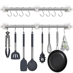 akeisi kitchen utensil rack,kitchen rail 2-pack 16.7~30inch telescopic bathroom rack, rail rack organizer for hanging knives hanging pot rack utensil holder with 16 hooks.