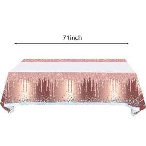 2Pcs Pink Rose Gold Table Cover Decorations, Pink Rose Gold Party Tablecloth Table Cover, Pink Rose Gold Birthday Party Supplies Decorations for Girls Women (71in x 42in)