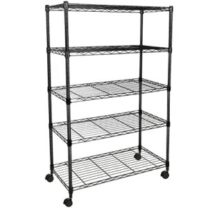 healsmart heavy duty 5-shelf shelving unit, 29″ d x 14″ w x 61″ h, 5 tier, black
