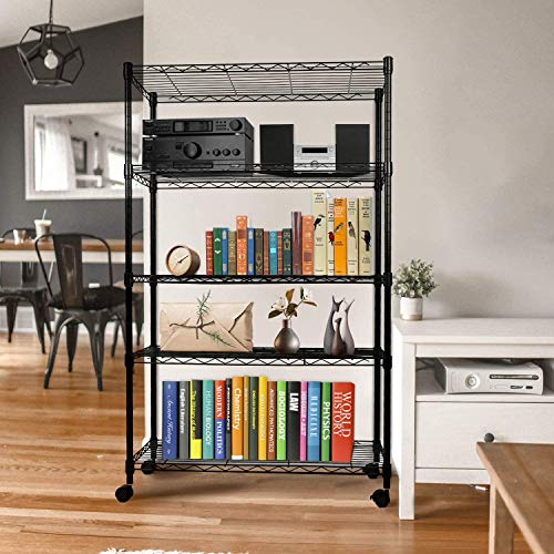 HealSmart Heavy Duty 5-Shelf Shelving Unit, 29" D x 14" W x 61" H, 5 Tier, Black