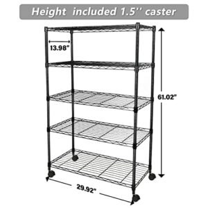 HealSmart Heavy Duty 5-Shelf Shelving Unit, 29" D x 14" W x 61" H, 5 Tier, Black