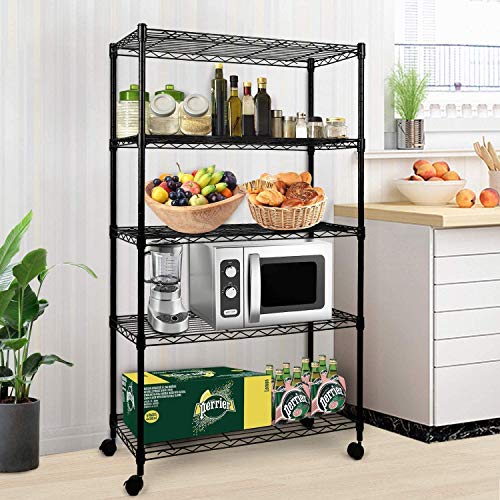 HealSmart Heavy Duty 5-Shelf Shelving Unit, 29" D x 14" W x 61" H, 5 Tier, Black