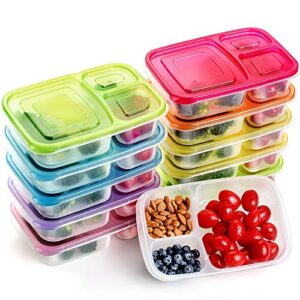 meal prep containers 3 compartment food storage containers microwave dishwasher freezer safe (color mixing, 7 /10pack (3compartment))