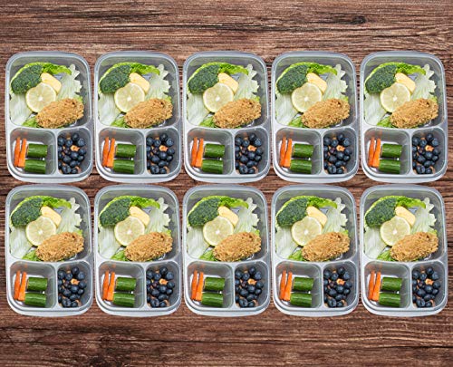 Meal Prep Containers 3 Compartment Food Storage Containers Microwave Dishwasher Freezer Safe (Color mixing, 7 /10PACK (3compartment))