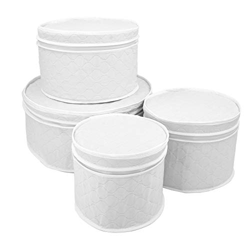 LAMINET 4 Piece Quilted Plate Storage Set - Holds Up to 48 Plates with Padded Inserts - WHITE