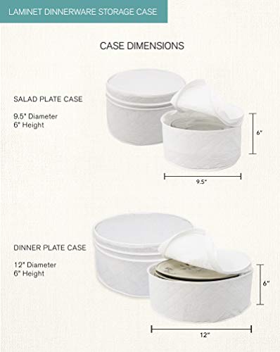 LAMINET 4 Piece Quilted Plate Storage Set - Holds Up to 48 Plates with Padded Inserts - WHITE