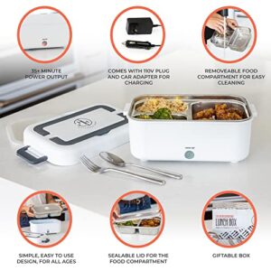 Honeybean Home Self Heating Lunch Box for Work & School – Battery Powered Portable Food Warmer Lunch Box With 35 Minutes of Heating Capability – Our Heated Lunch Box Comes With a Reusable Fork & Spoon