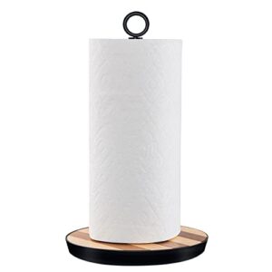 paper towel holder, paper towel holder countertop with heavy weighted multi-color wood base for standard or jumbo-sized roll, easy one-handed tear standing paper towel holders, black