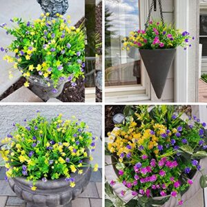 KLEMOO 12 Bundles Outdoor Artificial Fake Flowers UV Resistant No Fade Boxwood Faux Plastic Shrubs Plants for Garden Patio Porch Window Box Home Wedding Farmhouse Hanging Décor