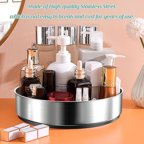 2 Pack Lazy Susan Organizer, Landmore Turntable Organizer 10.2 Inch Stainless Steel Spice Spinning Trays Storage for Kitchen Cabinet, Pantry, Countertop, Silver