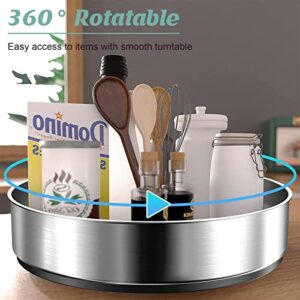 2 Pack Lazy Susan Organizer, Landmore Turntable Organizer 10.2 Inch Stainless Steel Spice Spinning Trays Storage for Kitchen Cabinet, Pantry, Countertop, Silver