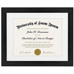 americanflat 11×14 black diploma frame | certificate frame displays 8.5×11 diplomas with mat or 11×14 inch without mat. shatter-resistant glass. hanging hardware included