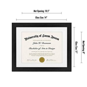 Americanflat 11x14 Black Diploma Frame | Certificate Frame Displays 8.5x11 Diplomas with Mat or 11x14 Inch Without Mat. Shatter-Resistant Glass. Hanging Hardware Included