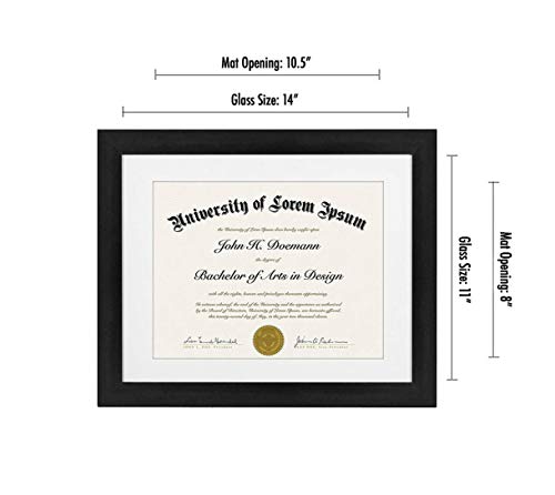 Americanflat 11x14 Black Diploma Frame | Certificate Frame Displays 8.5x11 Diplomas with Mat or 11x14 Inch Without Mat. Shatter-Resistant Glass. Hanging Hardware Included