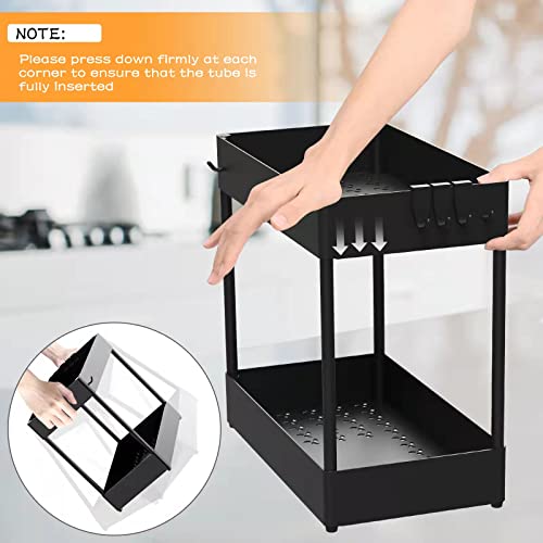 HANAMO 2PCS Under Sink Organizers Bathroom Organizer Under Sink Organizers and Storage 2-Tiers Under Kitchen Sink Organizers Multi-pupose Under Cabinet Organizer Under Sink Shelf with 10 Hooks black