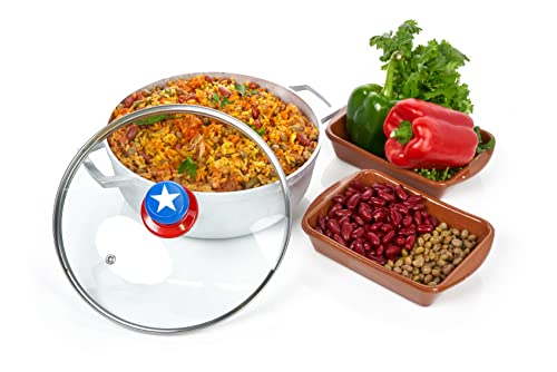 IMUSA USA LIMITED EDITION Puerto Rico"Boricua" themed Caldero 3.7Qt with Glass Lid & Unique Knob,Silver,GAU-80139