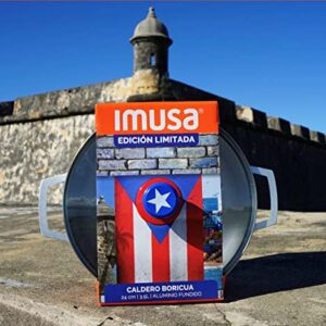 IMUSA USA LIMITED EDITION Puerto Rico"Boricua" themed Caldero 3.7Qt with Glass Lid & Unique Knob,Silver,GAU-80139