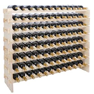 zenstyle wine rack, wooden stackable wine cellar racks, wine storage racks countertop, free standing wine bottle stand holder display shelves (8 tier 96 bottles)