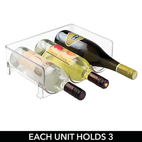 mDesign Stackable Plastic 3 Bottle Refrigerator Wine Rack - Kitchen Storage Organizer Holder for Storing Champagne, Wine, and Water Bottles - Stacking Wine Bottle Organizer for Fridge - 2 Pack - Clear