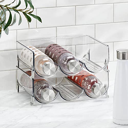 mDesign Stackable Plastic 3 Bottle Refrigerator Wine Rack - Kitchen Storage Organizer Holder for Storing Champagne, Wine, and Water Bottles - Stacking Wine Bottle Organizer for Fridge - 2 Pack - Clear