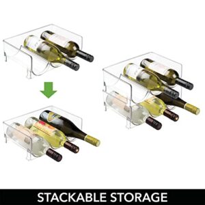 mDesign Stackable Plastic 3 Bottle Refrigerator Wine Rack - Kitchen Storage Organizer Holder for Storing Champagne, Wine, and Water Bottles - Stacking Wine Bottle Organizer for Fridge - 2 Pack - Clear