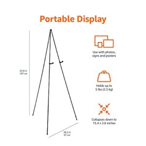 Amazon Basics Easel Stand, Instant Floor Poster, Lightweight, Collapsible and Portable with Tripod Base, Black Steel(supports 5 pounds)
