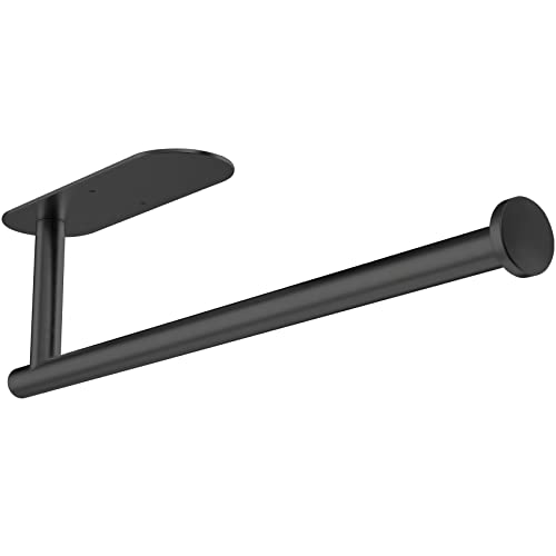 Under Cabinet Paper Towel Holder - Self Adhesive Paper Towel Roll Holder Wall Mount, Matte Black Stainless Steel Towel Paper Holder for Kitchen, Bathroom, Cabinets