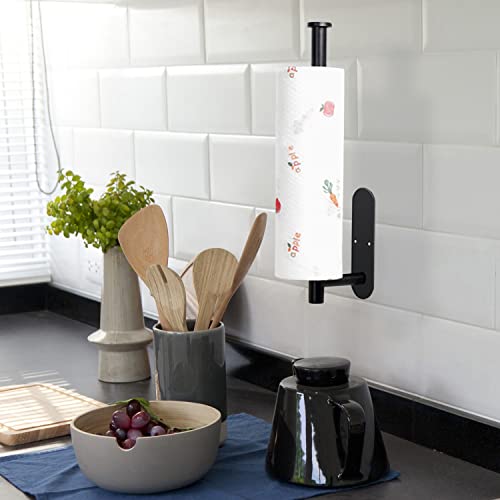 Under Cabinet Paper Towel Holder - Self Adhesive Paper Towel Roll Holder Wall Mount, Matte Black Stainless Steel Towel Paper Holder for Kitchen, Bathroom, Cabinets