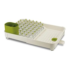 Joseph Joseph 85071 Extend Expandable Dish Drying Rack and Drainboard Set Foldaway Integrated Spout Drainer Removable Steel Rack and Cutlery Holder, White,White/Green - Plastic