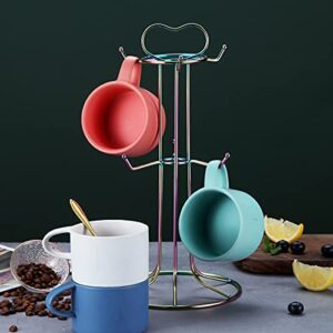 Berglander Rainbow Coffee Mug Holder, Stainless Steel Colorful Coffee Cup Holder Stand Easy to Hang and Take Avoid Crowded Collision Design, Beautiful Decoration Mug Rack Tree Easy to Clean