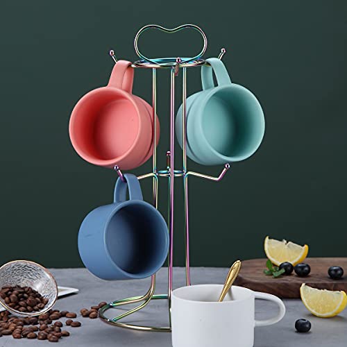 Berglander Rainbow Coffee Mug Holder, Stainless Steel Colorful Coffee Cup Holder Stand Easy to Hang and Take Avoid Crowded Collision Design, Beautiful Decoration Mug Rack Tree Easy to Clean