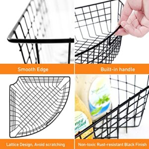 Lazy Susan Wire Storage Organizer Basket with Handle-Metal Organizing Storage Bins-Kitchen Cabinet Storage Organizer-1/4 Wedge Can Organizer (Black, 4)