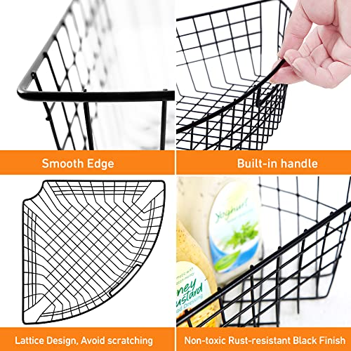 Lazy Susan Wire Storage Organizer Basket with Handle-Metal Organizing Storage Bins-Kitchen Cabinet Storage Organizer-1/4 Wedge Can Organizer (Black, 4)