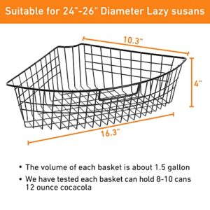 Lazy Susan Wire Storage Organizer Basket with Handle-Metal Organizing Storage Bins-Kitchen Cabinet Storage Organizer-1/4 Wedge Can Organizer (Black, 4)