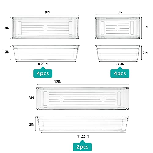 Backerysupply Clear Plastic Drawer Organizer Tray for Vanity Cabinet (Set of 10),Storage Tray for Makeup, Kitchen Utensils, Jewelries, and Gadgets