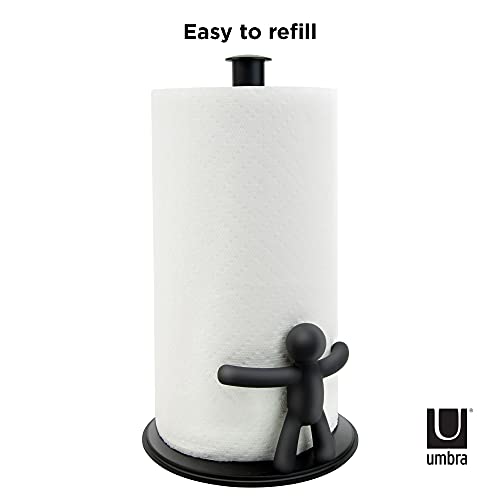 Umbra Buddy Paper Towel Holder Stand for Kitchen Countertop, Unique Dispenser, 7.16 Inch L x 7.16 Inch W x 13.25 Inch H, Black