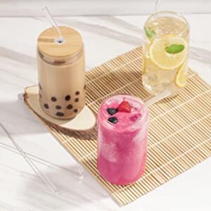 Glass Cups With Lids And Straws - 16oz Drinking Glasses 4pcs Set - Glass Coffee Cups With Lids And Straw – Iced Coffee Cups With Lids And Straws - Beer Can Glass With Lids And Straw - Cute Coffee Cups