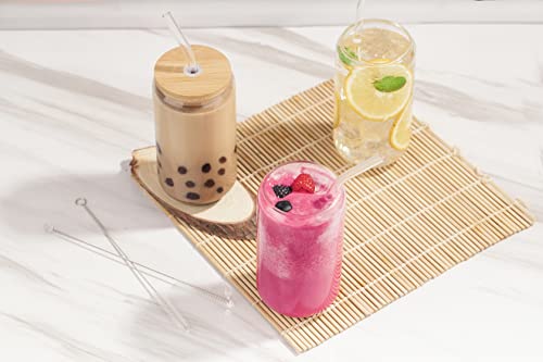 Glass Cups With Lids And Straws - 16oz Drinking Glasses 4pcs Set - Glass Coffee Cups With Lids And Straw – Iced Coffee Cups With Lids And Straws - Beer Can Glass With Lids And Straw - Cute Coffee Cups