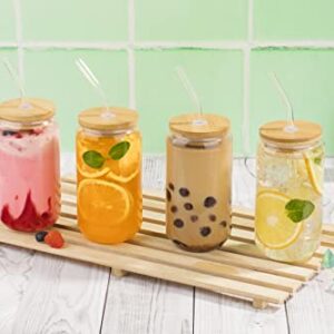 Glass Cups With Lids And Straws - 16oz Drinking Glasses 4pcs Set - Glass Coffee Cups With Lids And Straw – Iced Coffee Cups With Lids And Straws - Beer Can Glass With Lids And Straw - Cute Coffee Cups