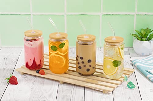 Glass Cups With Lids And Straws - 16oz Drinking Glasses 4pcs Set - Glass Coffee Cups With Lids And Straw – Iced Coffee Cups With Lids And Straws - Beer Can Glass With Lids And Straw - Cute Coffee Cups