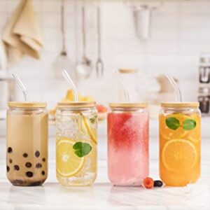 Glass Cups With Lids And Straws - 16oz Drinking Glasses 4pcs Set - Glass Coffee Cups With Lids And Straw – Iced Coffee Cups With Lids And Straws - Beer Can Glass With Lids And Straw - Cute Coffee Cups