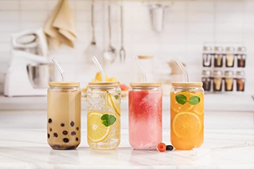 Glass Cups With Lids And Straws - 16oz Drinking Glasses 4pcs Set - Glass Coffee Cups With Lids And Straw – Iced Coffee Cups With Lids And Straws - Beer Can Glass With Lids And Straw - Cute Coffee Cups