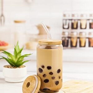 Glass Cups With Lids And Straws - 16oz Drinking Glasses 4pcs Set - Glass Coffee Cups With Lids And Straw – Iced Coffee Cups With Lids And Straws - Beer Can Glass With Lids And Straw - Cute Coffee Cups