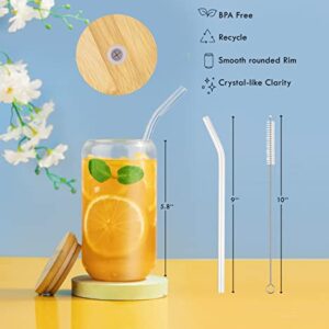 Glass Cups With Lids And Straws - 16oz Drinking Glasses 4pcs Set - Glass Coffee Cups With Lids And Straw – Iced Coffee Cups With Lids And Straws - Beer Can Glass With Lids And Straw - Cute Coffee Cups