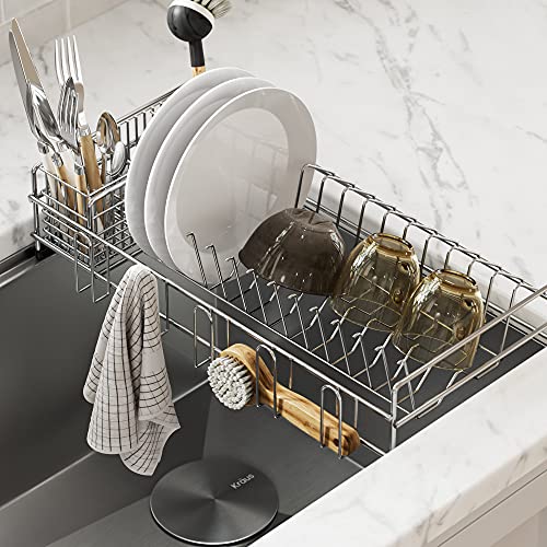 Kraus KDR-3 Kore Kitchen Sink Dish Drying Rack Drainer and Utensil Holder, 17 inch, Silver